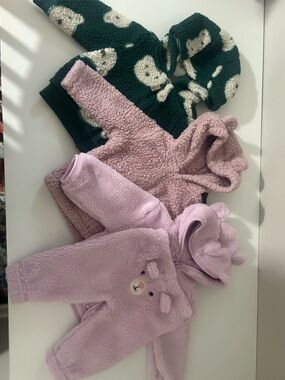 Carter’s 4pc  Baby Jacket Bundle 3-6M Pink Teddy + Green Hooded + Fleece Suit